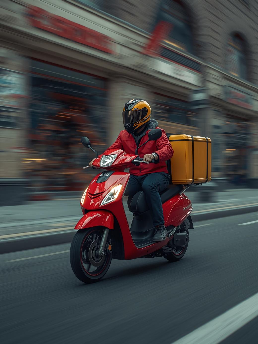 Kırmızı scooter ile teslimata çıkan Jettir Baba kuryesi